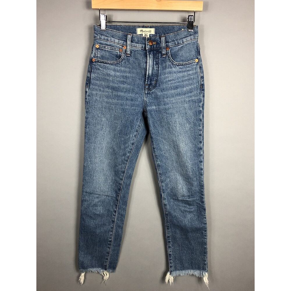Madewell The Perfect Vintage Jeans SZ 24 PETITE Crop Slim Frayed Hem Medium Wash
